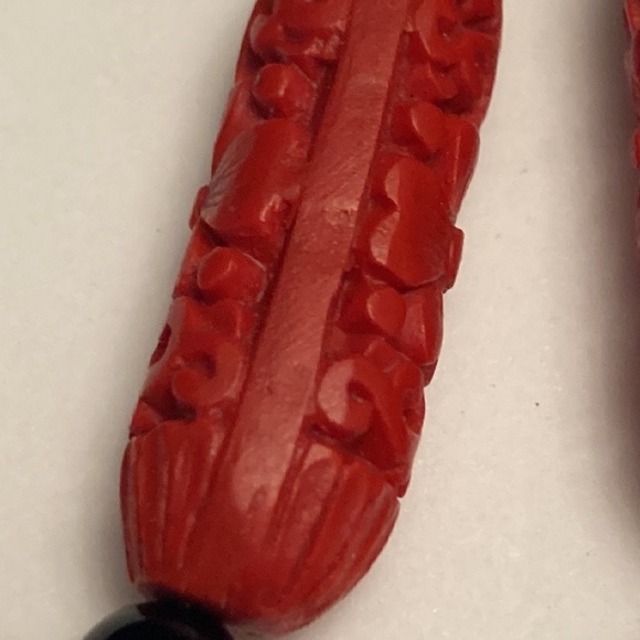 Large Carved Design Flower Floral Drop Bauble Earrings - Picture 4 of 16